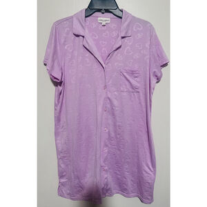 Laura Ashley Nightgown Womens Medium Lilac Pink Button Cotton Sleep Shirt PJs